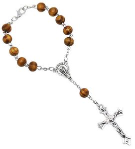 8mm houten kraal katholieke rozenkrans armband vrouwen religieuze christendom maagd Maria Jesus cross crucifix armband drop shipping