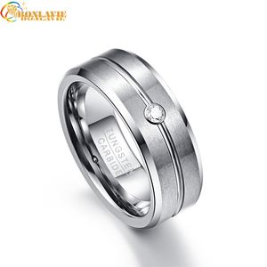 8mm Zirkoon Classic Men Ring 100% Tungsten Carbide Faceted Wedding Bands Heren Sieraden Anillos Para Hombres Pierscientie