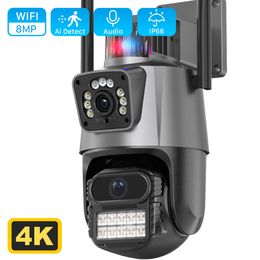 Cámara IP de 8MP 4K para exteriores, WiFi, PTZ, doble lente, doble pantalla, seguimiento automático, impermeable, seguridad, videovigilancia, policía, alarma de luz