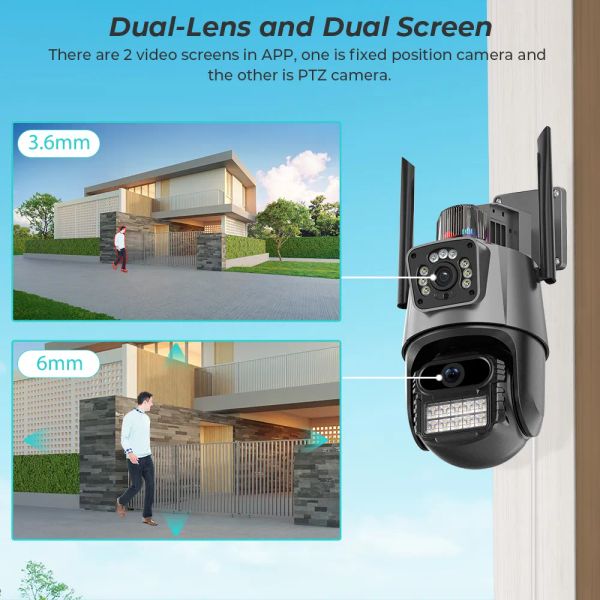 8MP 4K IP CAMERIE OUTERDOOR WIFI PTZ Double Lens Double Écran Tracking Auto Sécurité Imperpose Sécurité Video Video Police Light Alarm 2024