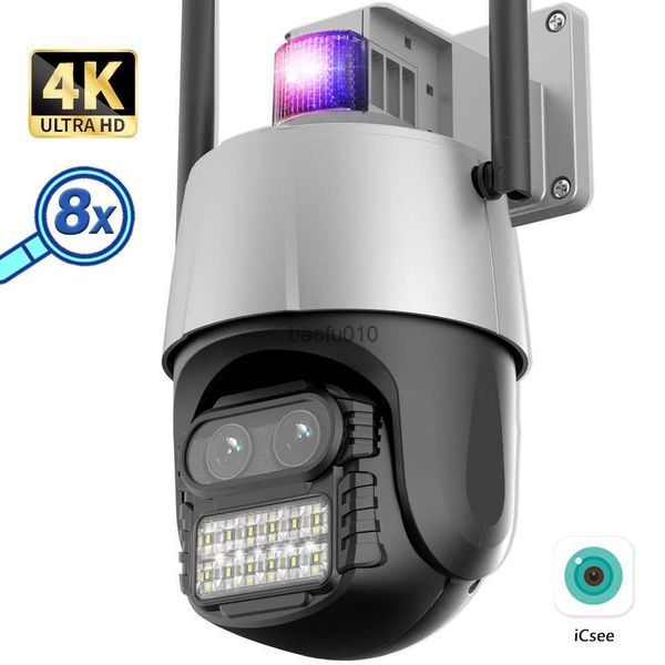 Cámara IP de 8MP 4K WiFi Cámara de seguridad PTZ 2.8 + 12mm Lente dual Color al aire libre Visión nocturna Vigilancia CCTV Cámara 8x Zoom digital L230619