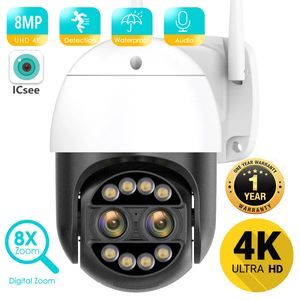 8MP 4MP 8x Zoom hybride 2.8 + 12mm Caméra IP PTZ à double objectif WiFi Détection humaine 4MP Caméra de surveillance vidéo de sécurité audio