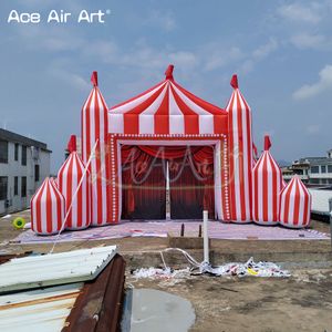 8mW Red & White Inflatable Circus Archway with Detachable Curtain - Event Stage Entrance Gantry