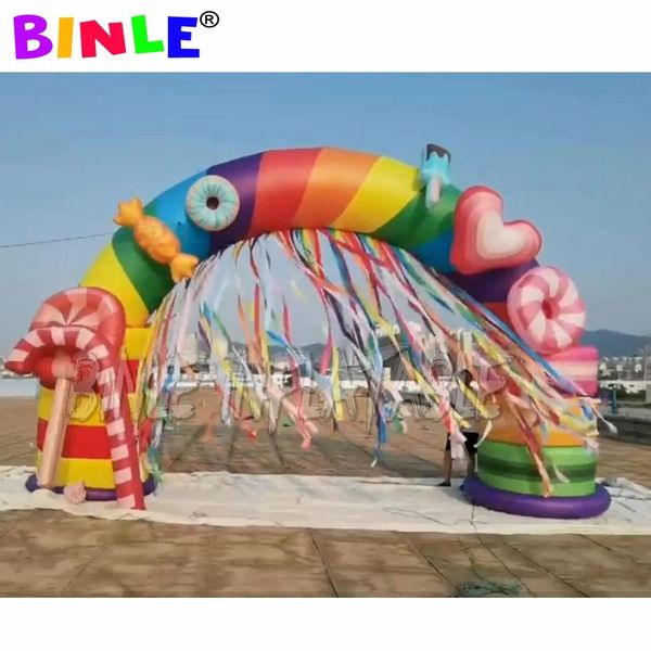 8mWx5mH (26x16.5ft) Con soplador al por mayor Arco de caramelo inflable por encargo con borlas Globo atractivo colorido del arco del evento del partido para la decoración al aire libre3