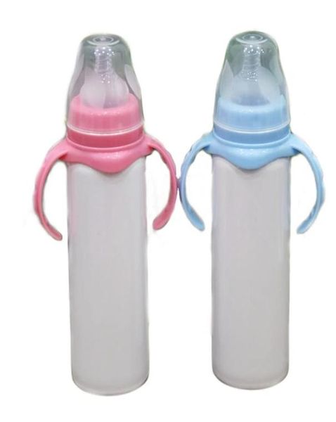 8 oz Sublimación en blanco Alimentación para bebés Botella para sorber Rosa Azul Doble pared Vacío Pezón Manija Botellas de agua irrompibles DHL FY51534870412