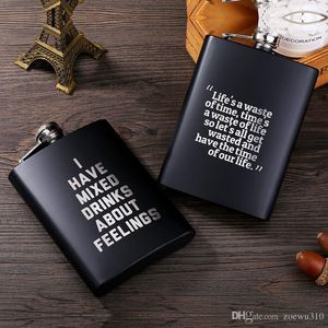 Petaca de acero inoxidable de 8oz con letras en inglés, petaca personalizada negra para exteriores, jarra portátil para whisky, botella de vino, botella de Alcohol WVT0819