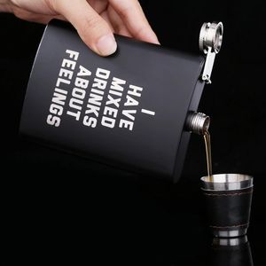 Flacon de hanche en acier inoxydable de 8oz, lettre anglaise noire, personnalisé, pour l'extérieur, Portable, Whisky, Pot de vin, bouteille d'alcool