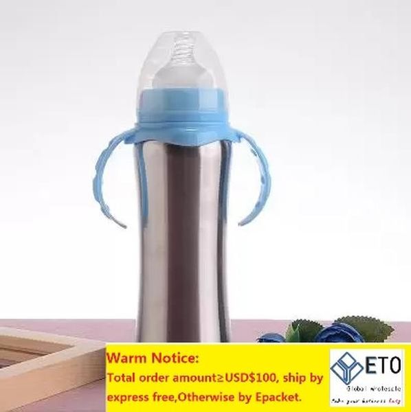 Botellas de leche para bebés con taza de sorbo de acero inoxidable de 8OZ con asa, biberones para bebés recién nacidos con aislamiento al vacío