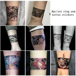 8 stk/set Ring Arm Tijdelijke Tattoos Stickers Waterdicht Tatouage Temporaire Homme Vrouwelijke Prajña Cool Art Persoonlijkheid Nep Tattoo