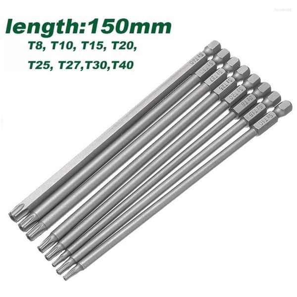 Jeu d'embouts de tournevis Torx de 150mm de Long, en acier allié creux de 1/4 pouces, embouts de tournevis magnétiques hexagonaux 8 pièces