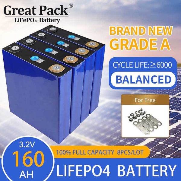 8 pièces 3.2V 160Ah tout nouveau Grade A cellule de batterie au Lithium LiFePO4 100% pleine capacité batterie externe solaire pour RV
