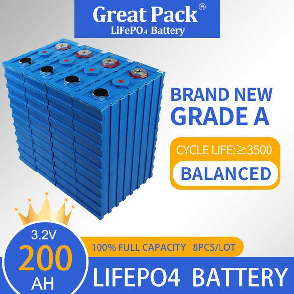 8 pièces 3.2V 200Ah Grade A LiFePO4 batterie cellule Cycle profond batterie portable solaire Lithium Ion Phosphate pour RV