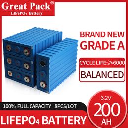 8 STKS 3.2 V 200Ah Oplaadbare Deep Cycle LiFePO4 Batterij Cel 100% Volledige Capaciteit Gloednieuwe Grade A Lithium Ion Power Bank voor RV
