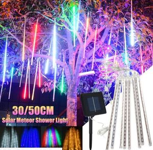 8 pièces 30/50cm LED bande ampoules douche pluie lumières solaire alimenté météore douche étanche jardin lumière lampe décor