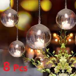 8 Uds 68cm portavelas de cristal colgante Tealight 681012cm globos terrario vela de boda candelabro florero decoración de Bar para el hogar 240106