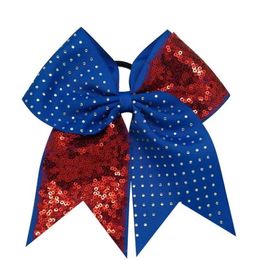 8 stks 7 ''Effen Pailletten Strass Boutique Grosgrain Lint Cheer Bow Met Elastische Haarbanden Voor Cheerleading Meisje Hair247L