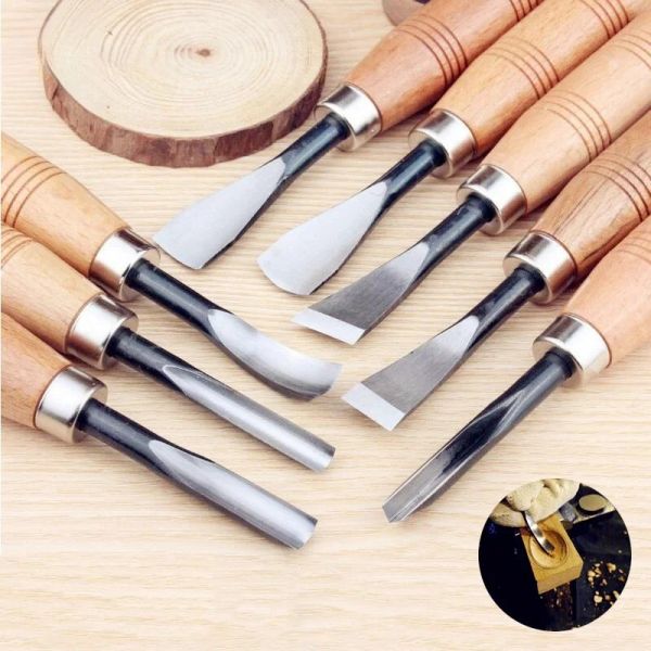 8pcs et 6pcs Woodpecker Dry Hand Wood Carving Tools, professionnel du travail du bois graver Kit Gouges Tools