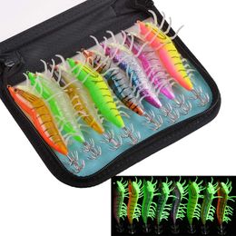 8pcs / sac Luminal 20g Squid Fishing Lure Lure Pigne de crevette bois 3d yeux Octopus Lares