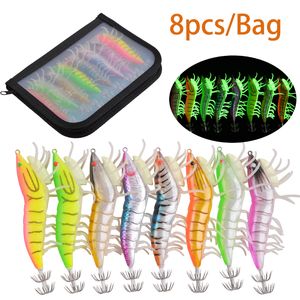 8 pièces sac lumineux Egi pêche leurre calmar appât gabarits poulpe avec les jambes lumineuses 8 couleurs 220721