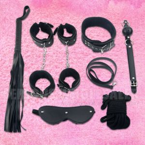 Kit de Bondage BDSM pour adultes, 8 pièces, collier de cou, fouet, corde, bandeau, menottes, # R410