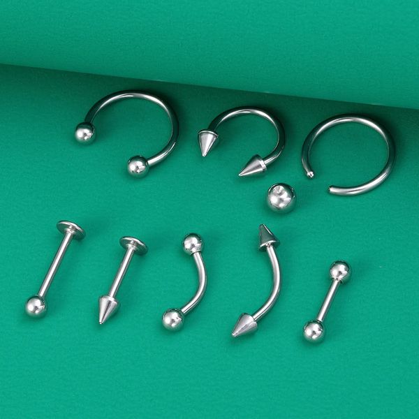 8pcs Kit de piercing corporel pour anneaux de nez Stump à lèvres septum percer boucles d'oreilles oreille cartilage tragus hélice bijoux en acier inoxydable