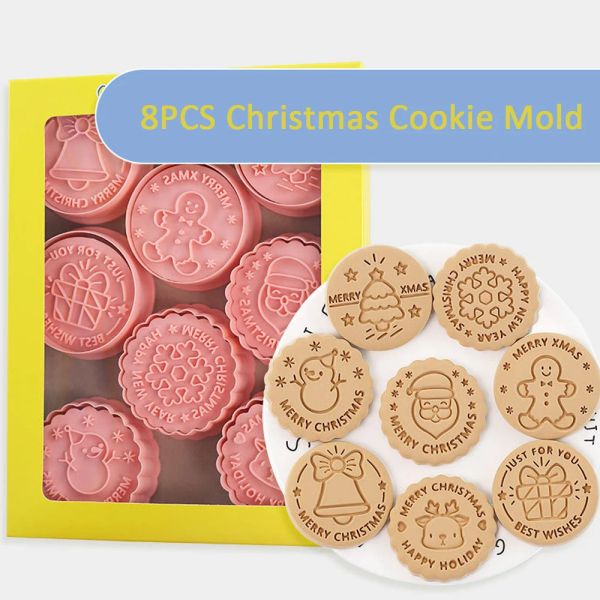 8pcs navideño cortador de galletas set redondo de naves de Navidad