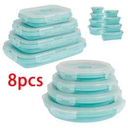 8 pièces conteneurs de stockage de nourriture pliables boîte à déjeuner en Silicone Portable micro-ondes lavable au lave-vaisselle pour la boîte à Bento d'école de cuisine 240304