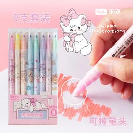 8 pièces mignon Mikko surligneur stylo papeterie marqueur Fluorescent stylo marque bureau fournitures scolaires 231226