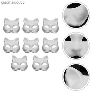 8 stks DIY Kat Gezicht Maskers Maskerade Maskers Mannen Japanse Kitsune Maskers Art Papier Wit Papier Blanco Gezicht Cosplay accessoires L230704