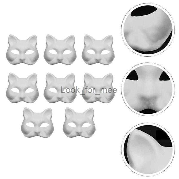 8pcs bricolage chat masques masques mascarade hommes japonais kitsune masques art papier blanc papier blanc visage cosplay accessoires HKD230810