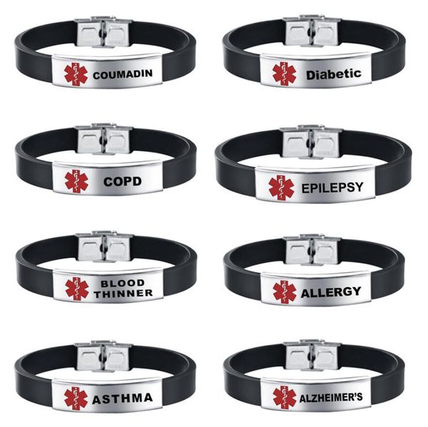 8 unids grabable ajustable emergencia saludable ID de alerta pulsera de acero inoxidable diabetes epilepsia SOS pulseras pulsera para hombres mujeres