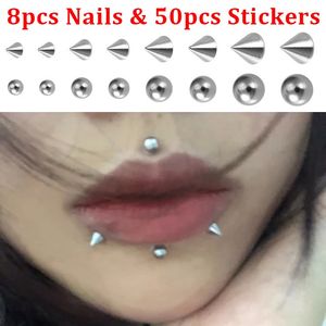 8pcs faux ongles à lèvres 50pcs Autocollants Souffre d'oreille de sourcil NON PIRCING Studes de boucle d'oreilles TEEN