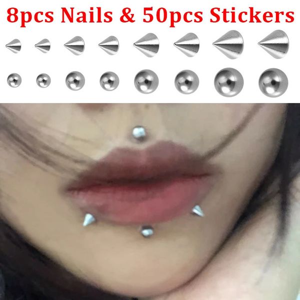 8pcs uñas de labios falsas 50 piezas pegatinas cejas tendales de tierras no perforantes tachuelas adolescentes adolescentes hip hop anillo de nariz joyería 240407