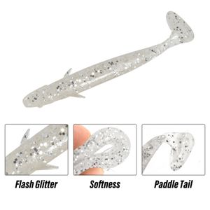 8pcs pêche en plastique souple There Worm boue grub silicone nageurs de baignade brillance texas gréement gréage basse crappie truite shad pike 10g