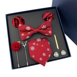 8pcs coffret cadeau pour hommes noeud papillon cravate carré serviette boutons de manchette broche pince à cravate costume accessoires de mariage rouge hommes cravate cravate ensemble 240111