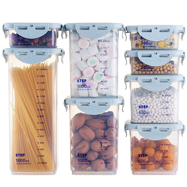 8 pièces boîte à épices à grains cuisine conteneurs de stockage des aliments réfrigérateur organisateur boîte boîte de rangement en plastique C0116