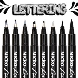8pcs stylos de lettrage à la main Neelde dessin ligne calligraphie stylo imperméable pigment croquis marqueurs stylo pour design art supplie 210226