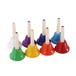 8pcs Handbell Hand Bell 8-Nota Colorido Niños Niños Musical Instrumento de percusión Instrumento Cristal Canting Bowlet Meditación