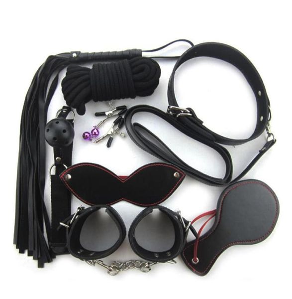 8pcs Kit Bondage Rope Set Collar Whip Hands S Ankle Eye Mask Black Fetish Contraintes SM Sex Toys Y181024054707929