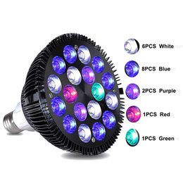 8 stks / partij AC110V 240V Hoge Power Mengsel Blauw Wit 54W LED Aquarium Licht Coral Reef Grow Bol Fish Tanklampen voor Hydroponics Grow Bollen