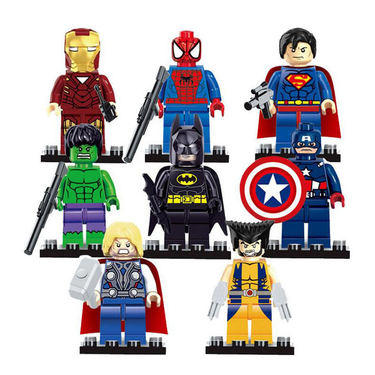 8 unids/lote bloques de construcción The Minifig Shop superhéroes Anime Mini figuras juguetes con placas base regalo para niños