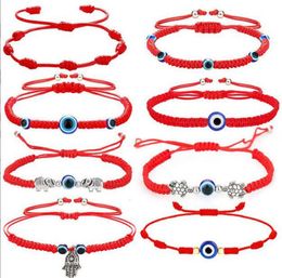 8pcs Lot Evil Eye Eye Bracelet 7 Knoop Handgemaakte Lucky armbanden verstelbare rode touwtouwbeveiligingsarmbanden voor vrouwen mannen Groothandel