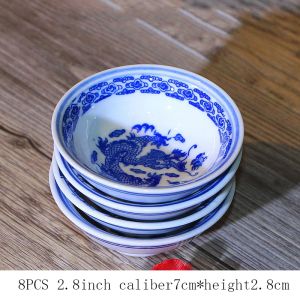 8pcs / lot Jingdezhen en céramique Spice Plat Bleu et blanc Porcelaine petite assiette d'assurance Accessoire de table de table Home