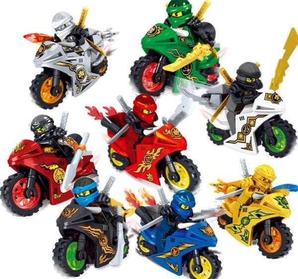 8pcs lote Phantom Ninja Tornado Motorcycle Cariot Vehicle Kai Garmadon Cole Ninja Mini Figuras de juguete Bloque de construcción con Sword8740307