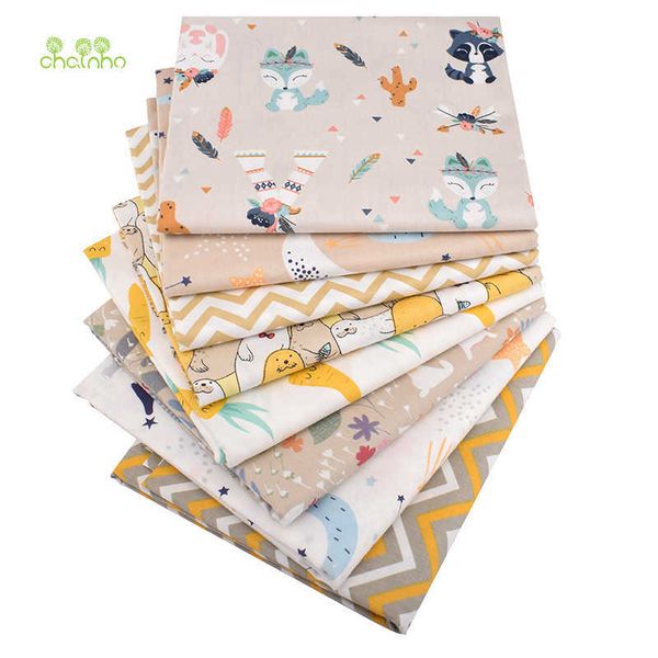 8pcs / lot, tissu de coton sergé imprimé, tissu patchwork pour bricolage quilting couture matériel de literie pour bébé, série de couleurs de thé au lait 210702