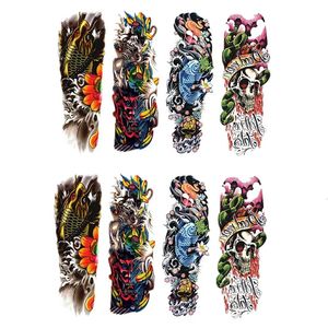 8 Pcs/Lot tatouages temporaires imperméables couleur crâne de poisson bras complet motif mécanique tatouages autocollant 48X17 cm 17-20 240108