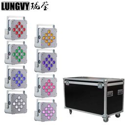 8pcs / lot Con Flight Case 9x18w RGBWA UV 6IN1 Batería inalámbrica DMX Stage Light Led Par Light Uplight276E