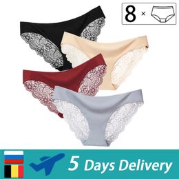 8pcs / lot femmes culottes en dentelle slips sans couture glace sous-vêtements en soie sexy string ultra-mince lingerie transparente sous-vêtements # F 201112