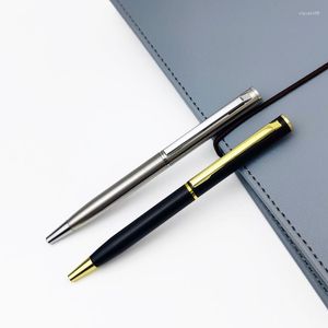 8 pièces Mini métal stylo de signature en acier inoxydable tige rotative écriture noir bleu encre stylo à bille fournitures de bureau papeterie