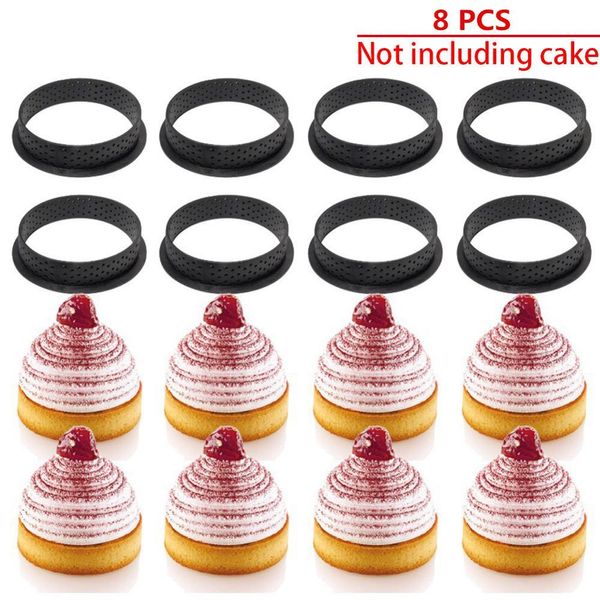 8pcs mousse cercle coupe outil de décoration dessert français bricolage gâteau moule perforé tarte anneau cuisson rond coeur forme carrée 210225